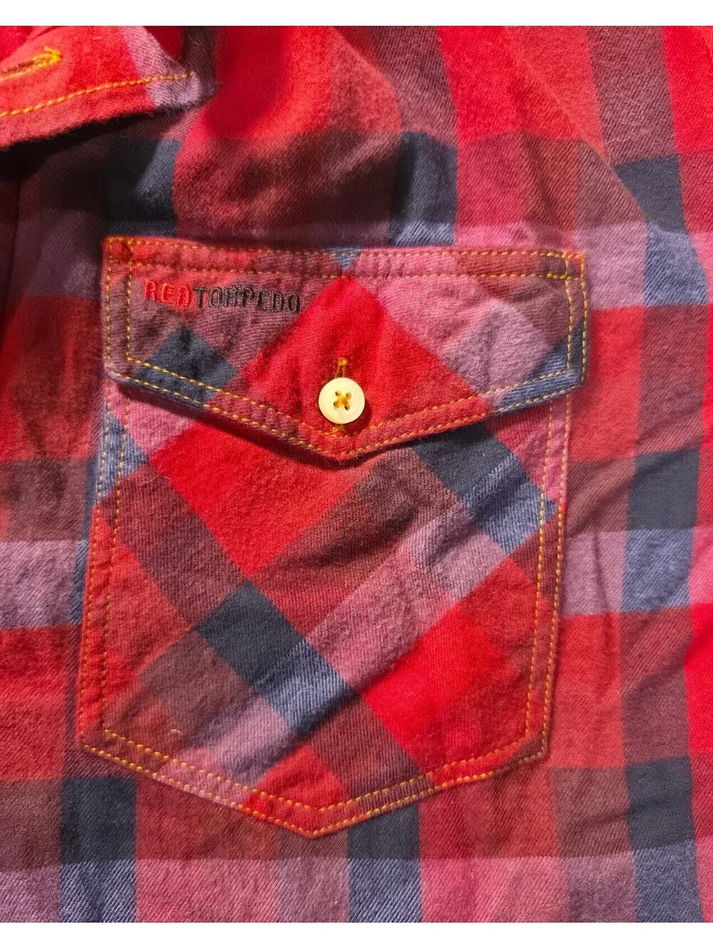 Red Torpedo Men's XL Red and Blue Plaid Button-Up Shirt